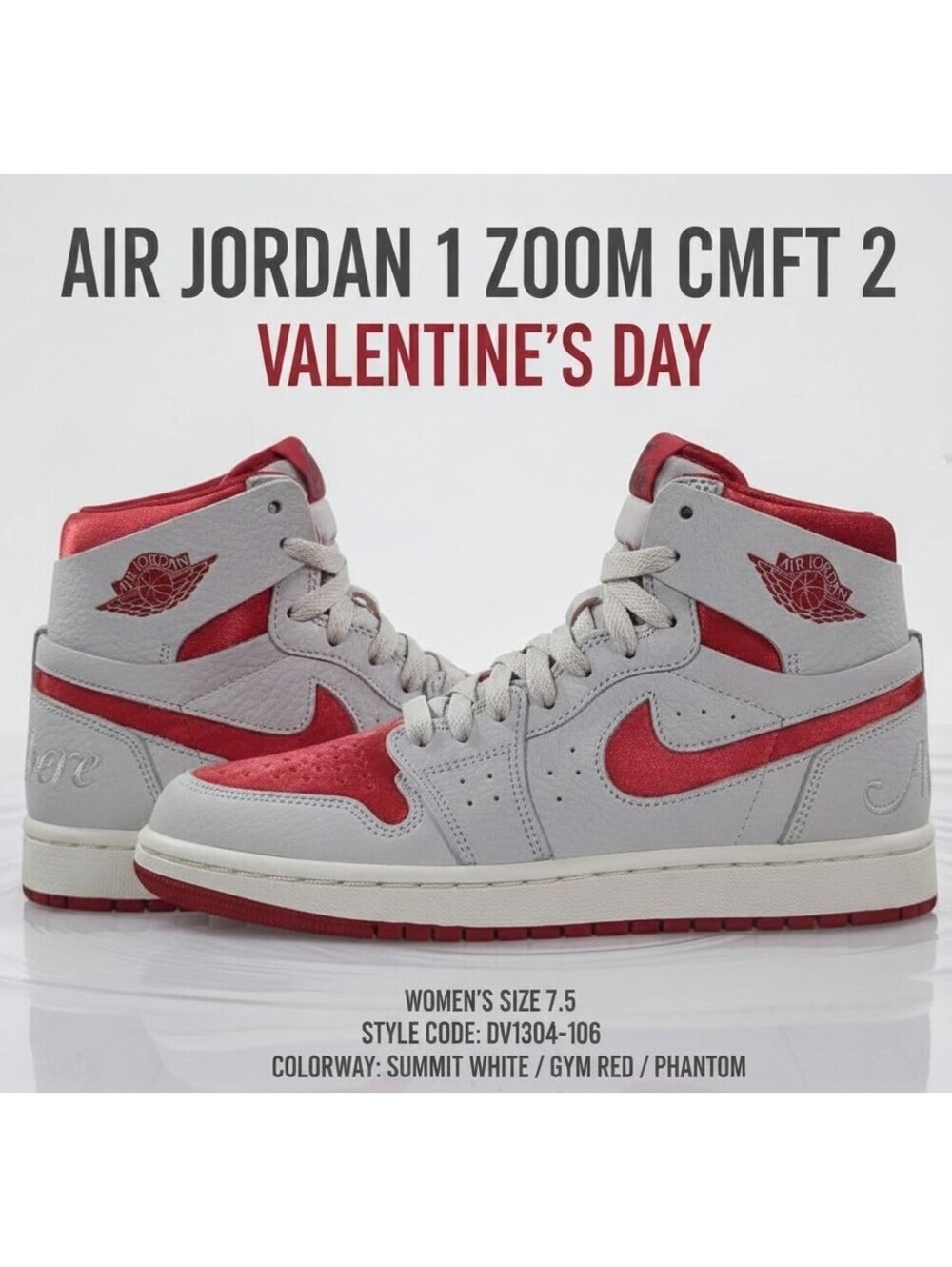 Air Jordan 1 Zoom CMFT 2 Valentine’s Day Women 7.5 NIB DV1304-106 Deadstock
